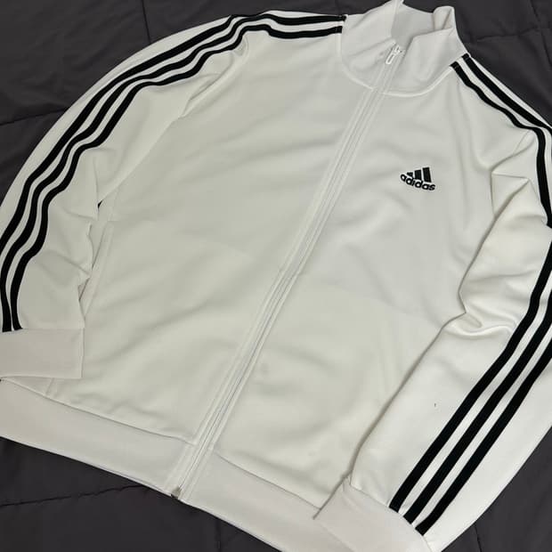 아디다스 화이트 흰색 삼선 져지 트랙탑 라지