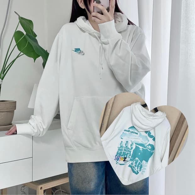 [정품] 나이키 화이트 3푸츄라 뒷 프린팅 후드티 [ XXL ]