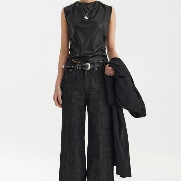 유스 와이드 데님 팬츠 블랙 S