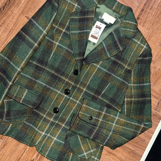 그린 체크 빈티지 블레이저