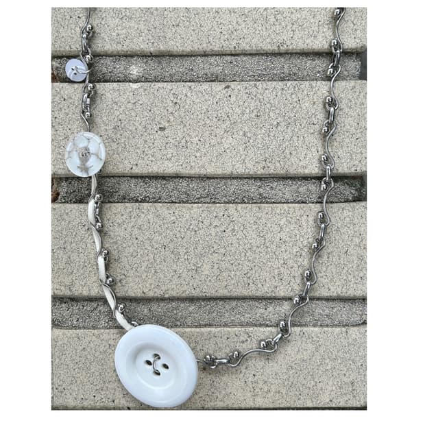 White button long necklace
