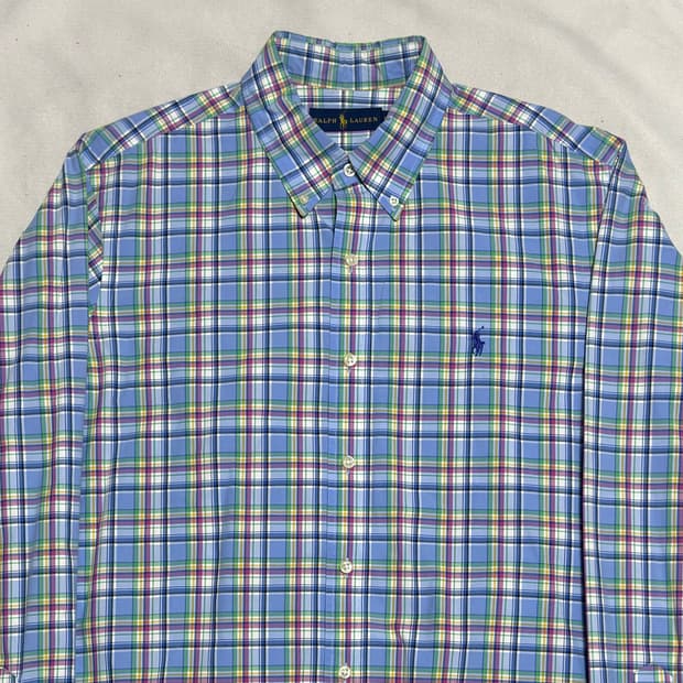 L 폴로랄프로렌 블루 타탄체크 셔츠