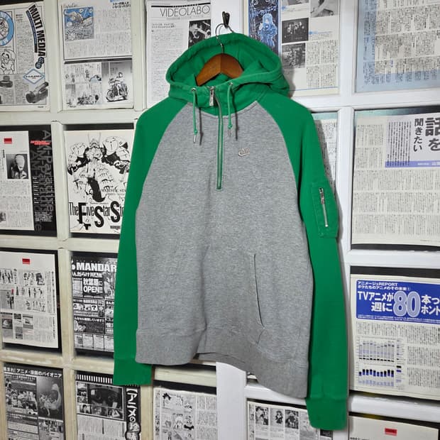 나이키 그린 배색 아노락 반집업 후드티