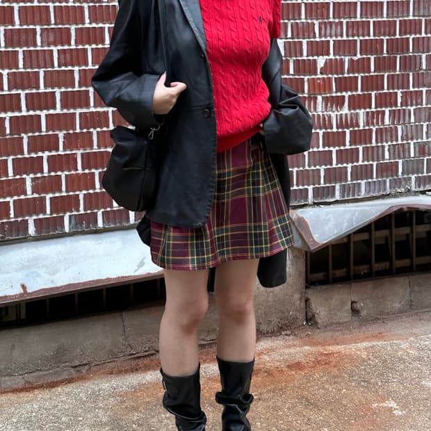 양가죽 블레이져 폴로 반팔 폴라니트 벨티드 스커트 코디세트