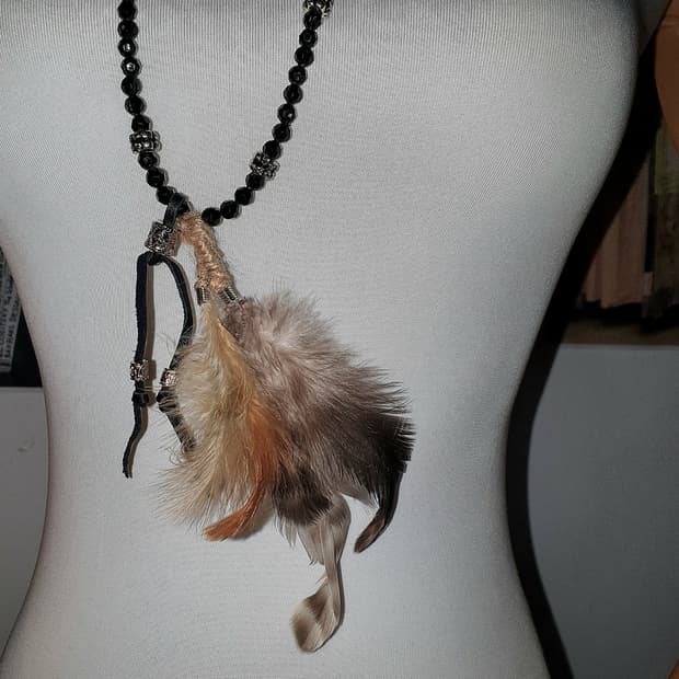 [Vintage] Feather Black Mix Long Necklac