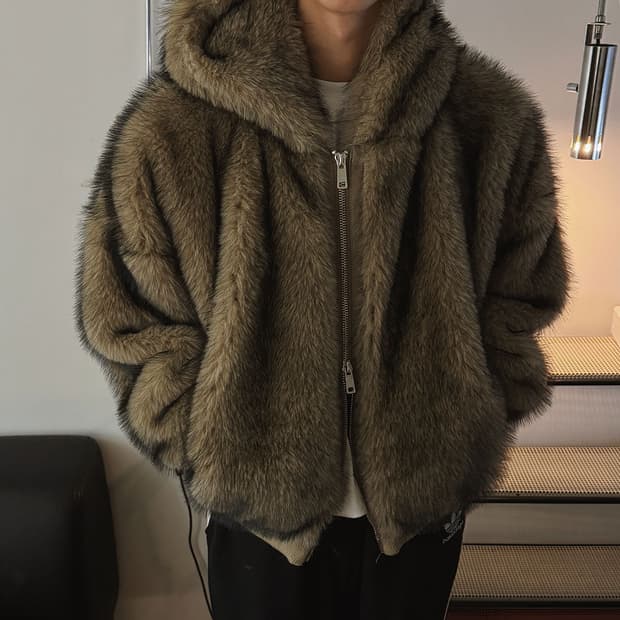 Fur hoodie jacket (os)