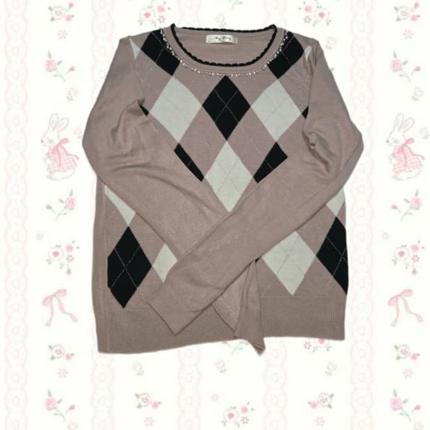 핑크 진주 아가일 니트