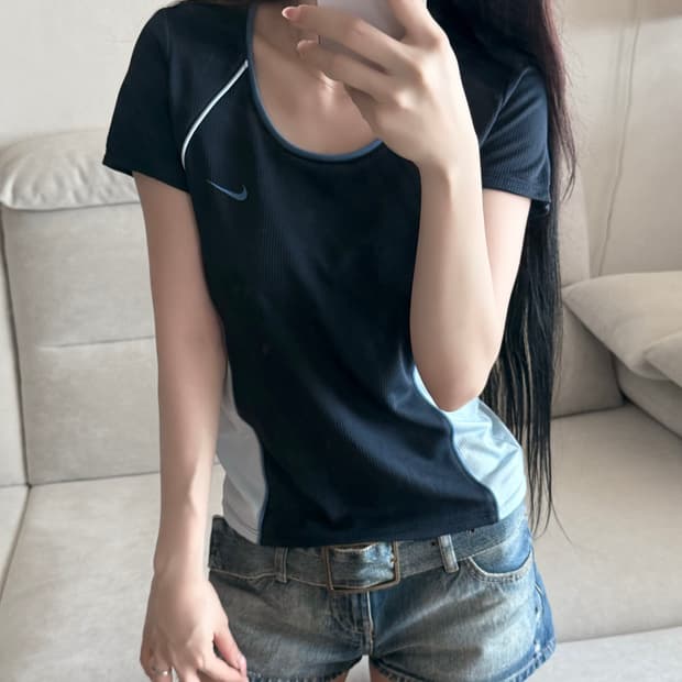 나이키 일본 스카이블루 네이비 반팔 