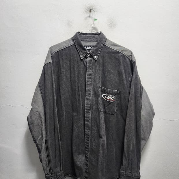 LMC 지퍼디테일 흑청 데님 옥스포드 셔츠