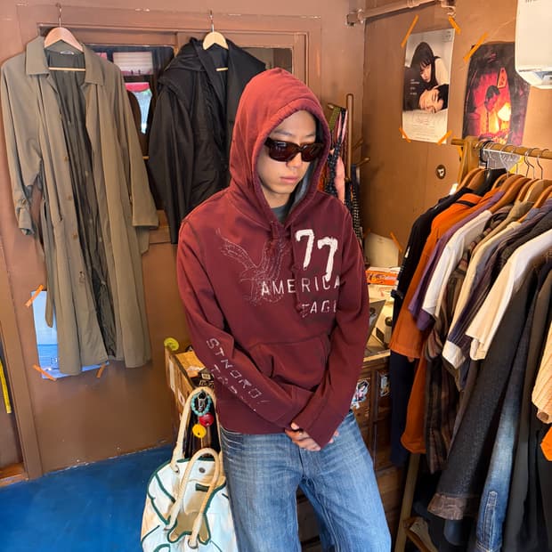 00S American eagle 프린트 그런지 후드티