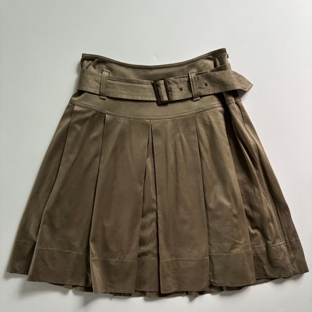 Burberry 버버리 런던 카키 플리츠 벨티드 스커트