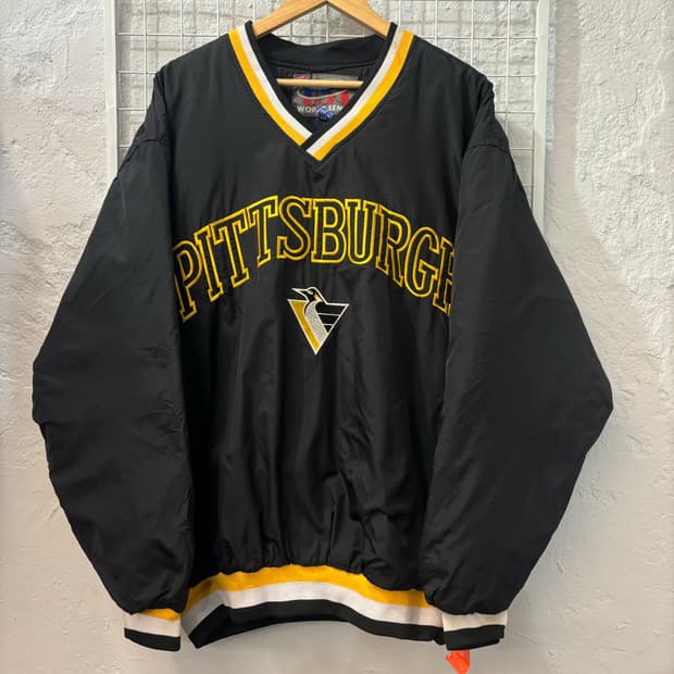 90s USA 월드센스 올드스쿨 피츠버그 펭귄스 블랙 웜업 XL