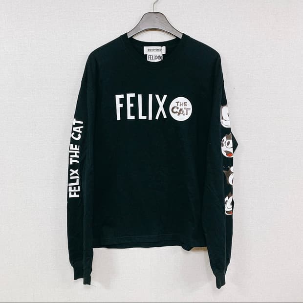 디스커버드 펠릭스 더 캣 콜라보 남성 블랙 로고 긴팔티
