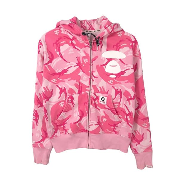 에이프 문페이스 핑크 카모 풀집업 후드 XXS