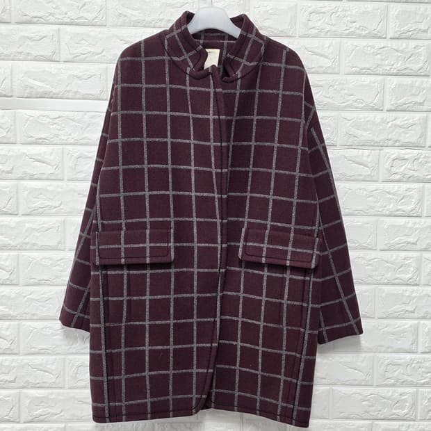 택포// 한섬 어즈세컨 여성 체크 코트 S