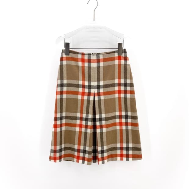 베네통 체크 미디 울 스커트