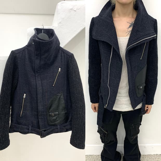 highneck leather patch knit jacket 