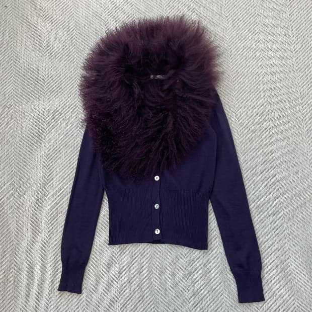 빈티지 티베트 램 퍼트리밍 가디건 y2k goa 