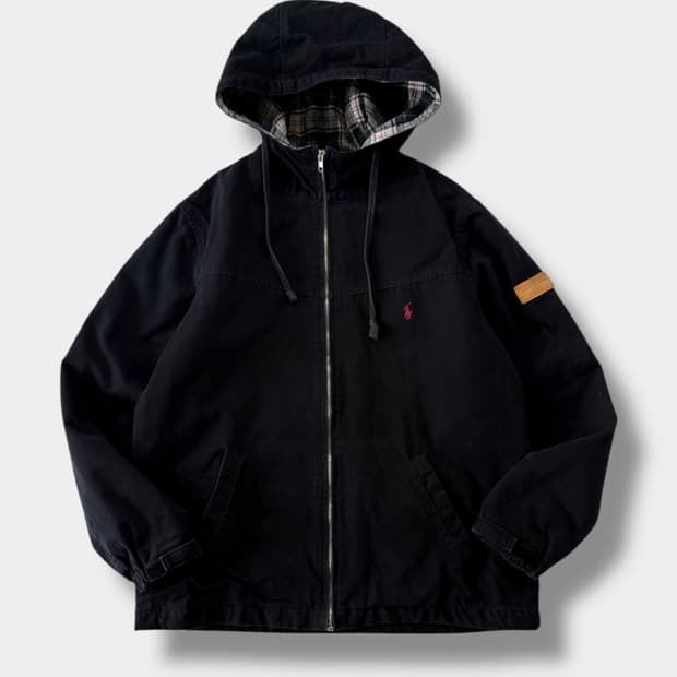 폴로 랄프로렌 00's 루즈핏 블랙 코튼 후드 점퍼
