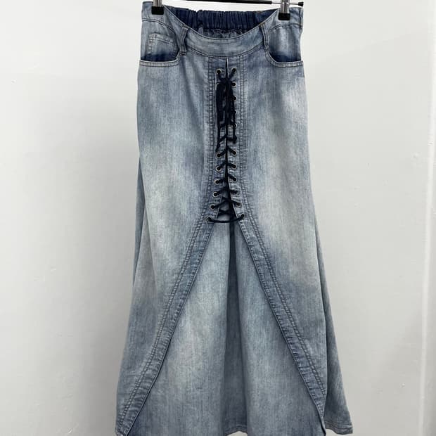 그런지 데님 레이스업 스커트