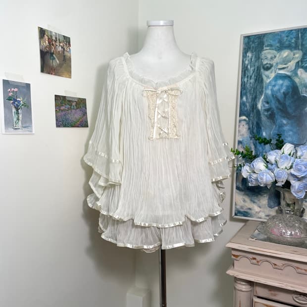 SNIDEL ivory crease lace-up cape blouse