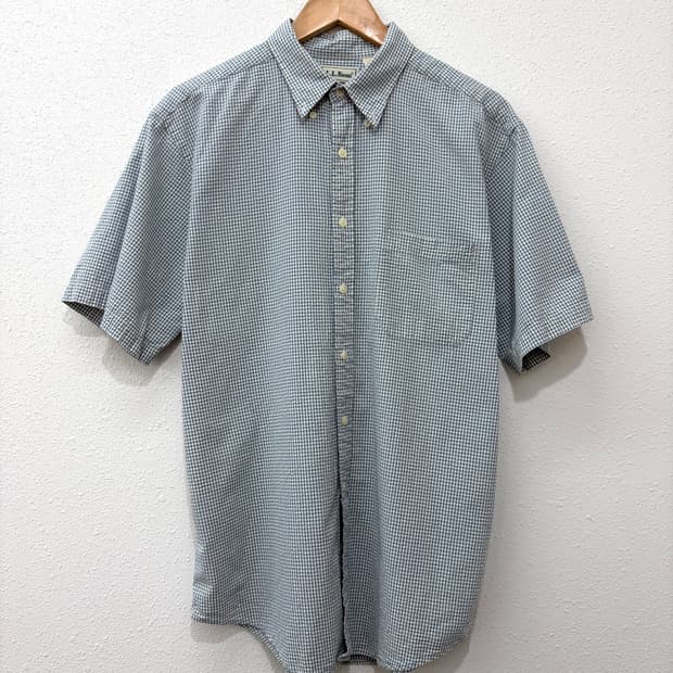 L.L.Bean 블루 깅엄 체크 버튼다운 반팔 셔츠
