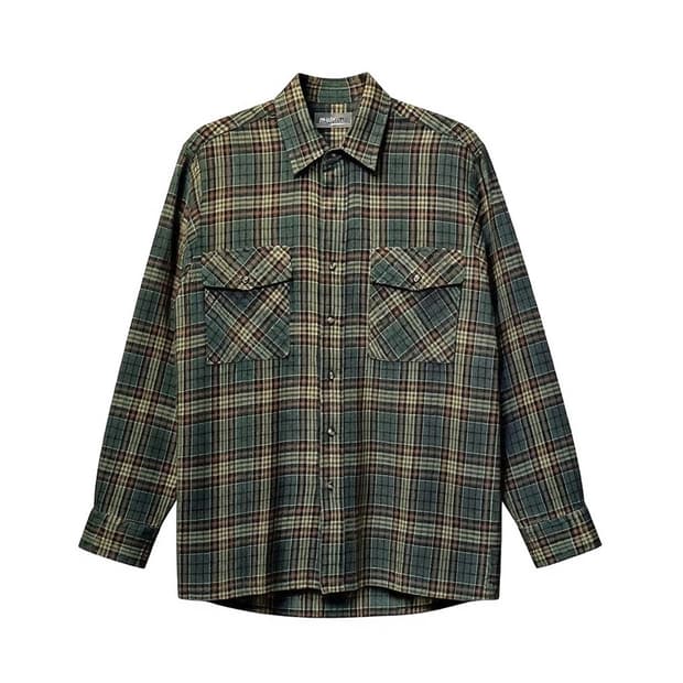 USA VINTAGE 긴팔 셔츠 체크 패턴 투포켓 디테일 카키