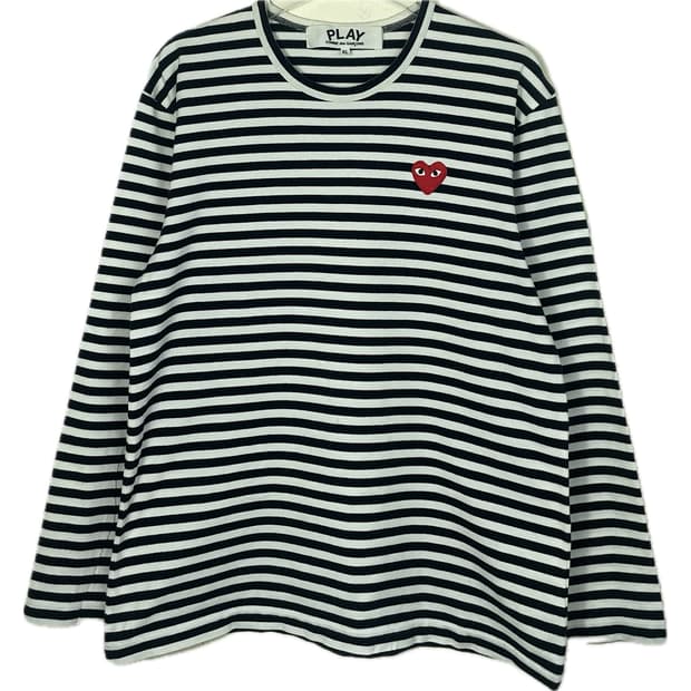 [XL] 꼼데가르송 스트라이프 레드와펜 긴팔 티셔츠