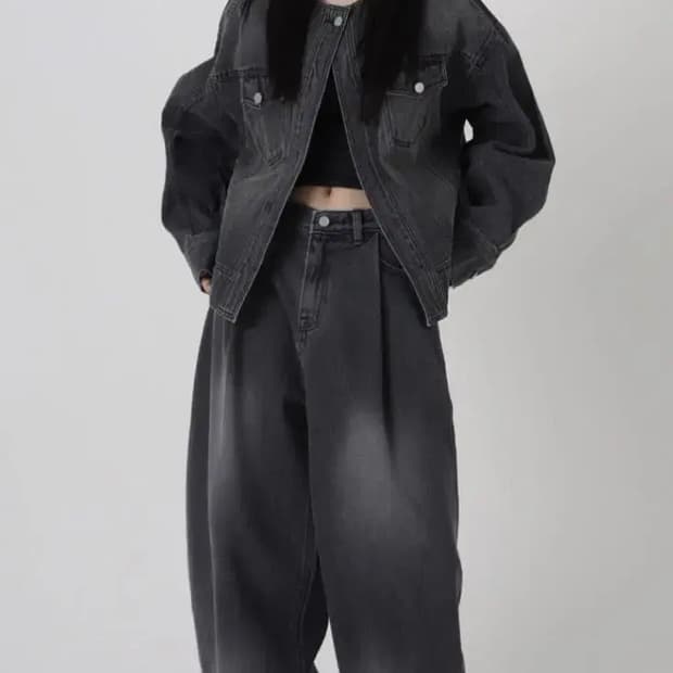 트리밍버드 원버튼 데님 팬츠 흑청 1사이즈