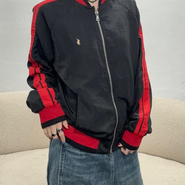 90s POLO 블랙&레드 트랙 블루종 jk