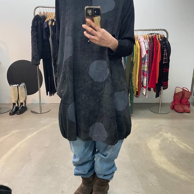 vintage 도트 후드 원피스 탑