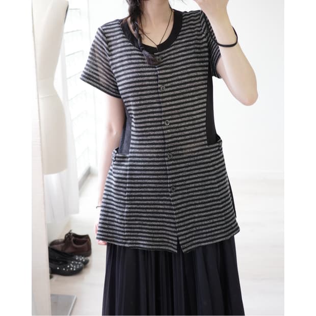 Stripe half summer button top