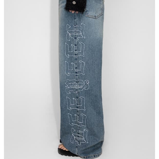 Yeel 사이드 로고 데님 자수 팬츠