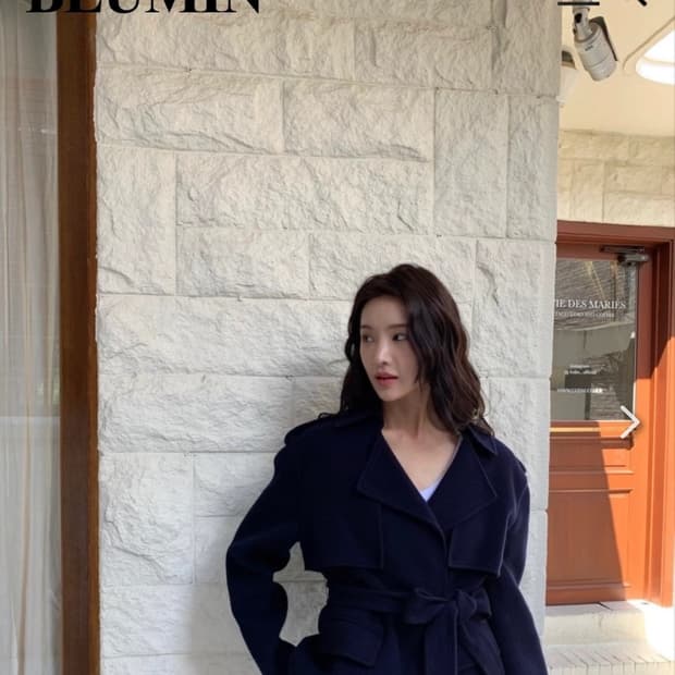 블루민 캐시미어 루즈핏 하프 코트 네이비