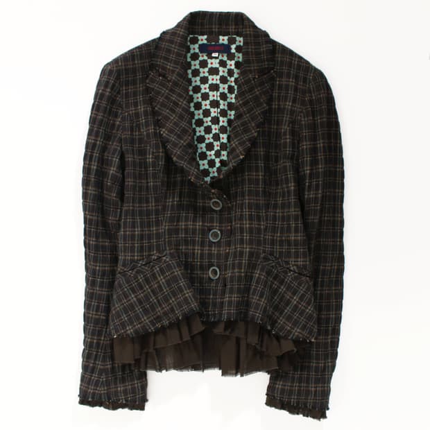 겐조 Kenzo 빈티지 체크 플리츠 프릴 레이어드 울 코튼 자켓
