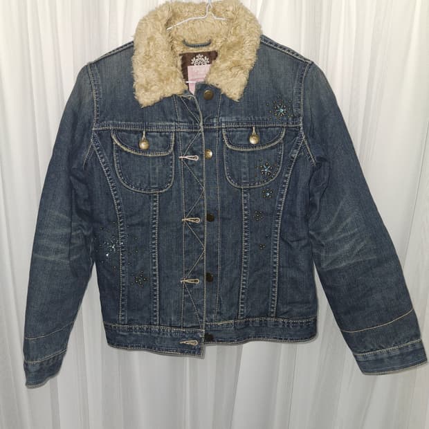 authentic gap 퍼 트리밍 젬스톤 데님 자켓