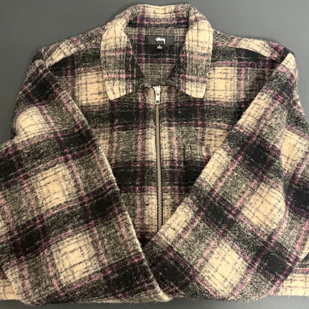 스투시 울 플레이드 체크집업 