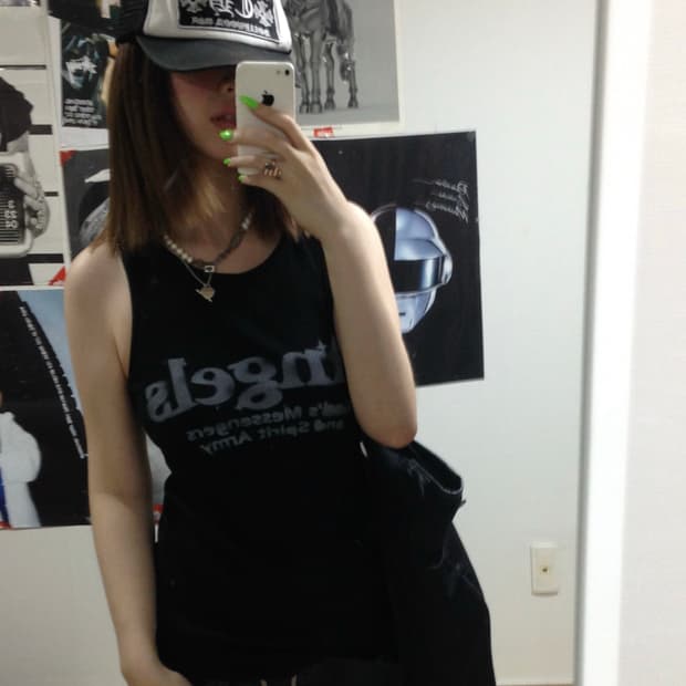 Japanese Vintage Y2K 펑크 빈티지 블랙 슬리브리스 