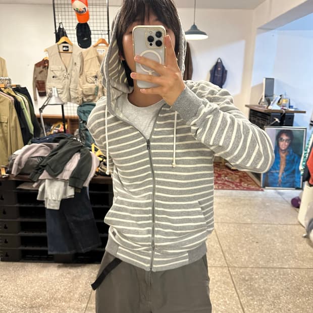 스트라이프 후드집업