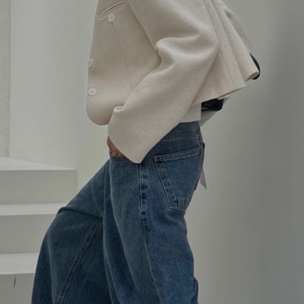 노카라 트위드 자켓 아이보리