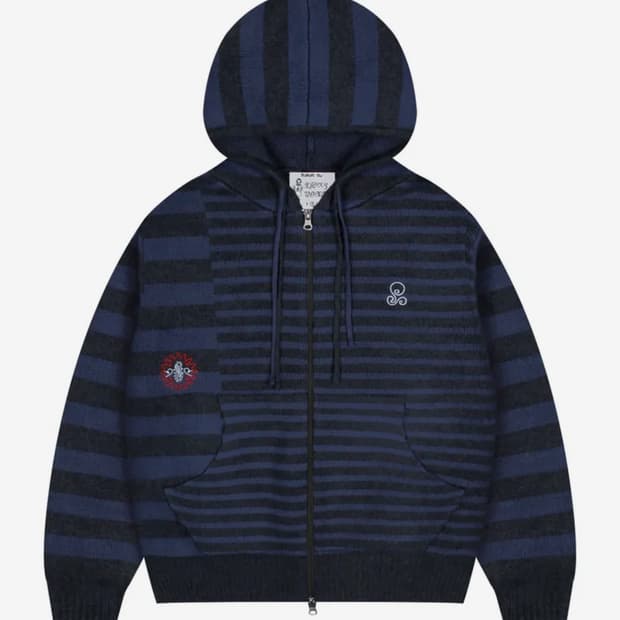 언발란스 스트라이프 니트 후드 집업