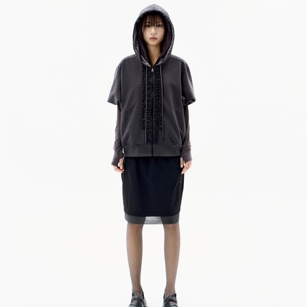 오호스 프릴 져지 봄버 후드집업