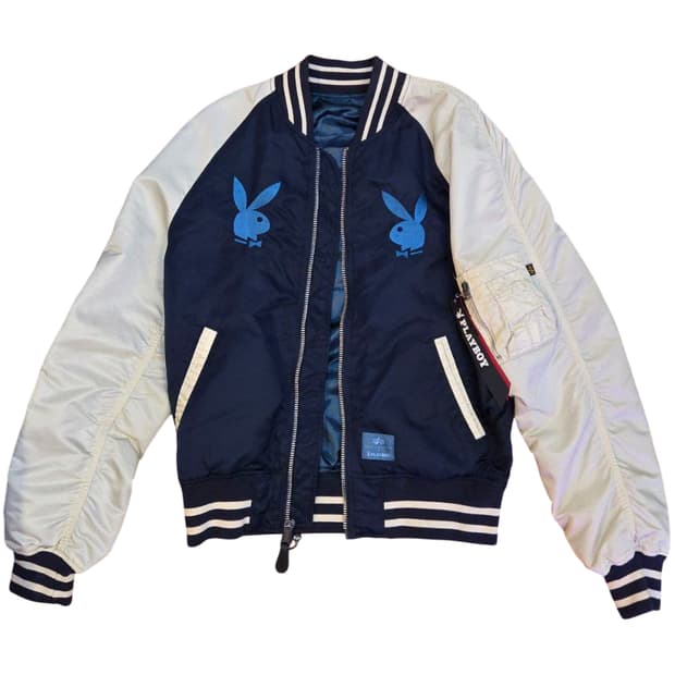 플레이보이 x 알파인더스트리 멀티 스택 봄버 자켓 블루