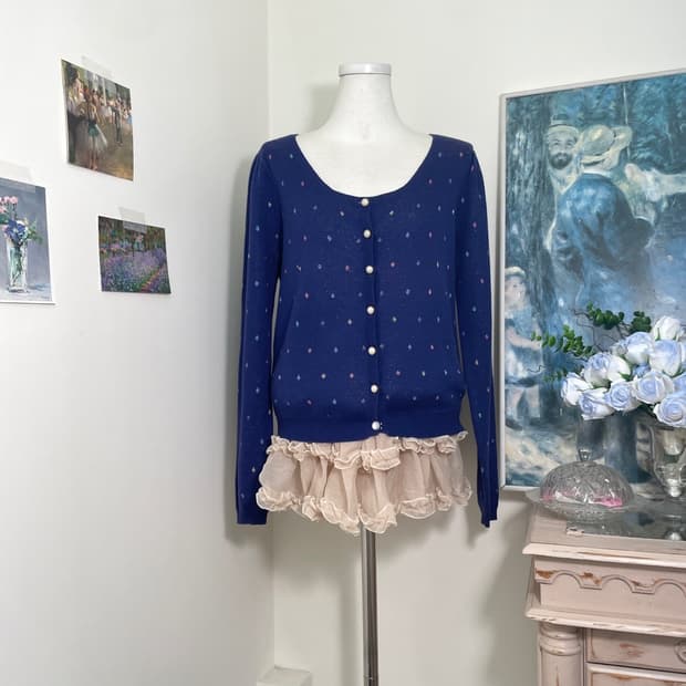 blue dot glitter puff cardigan(size-M)