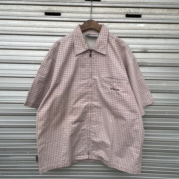 90-00s 00s Bitch Pink Check Zip-Up