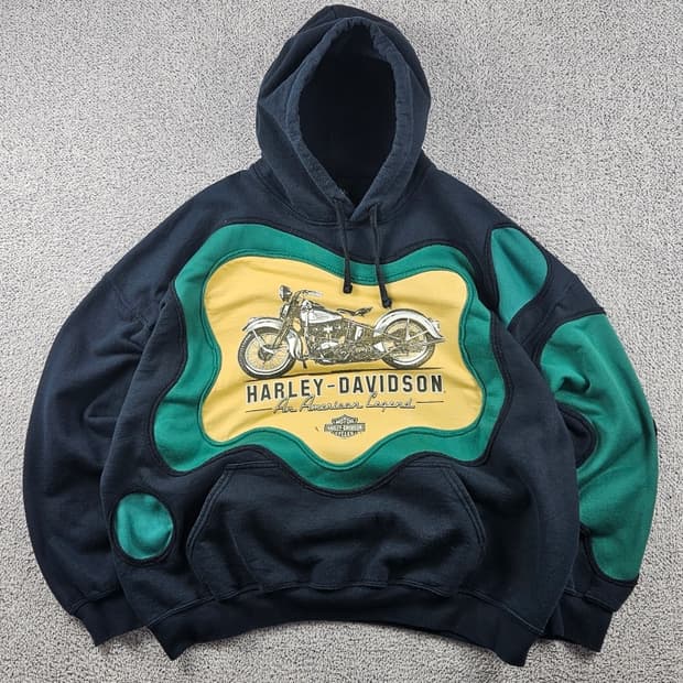 할리데이비슨 아플리케 커스텀 스웻 후드 티셔츠 (2XL추정) / 9322