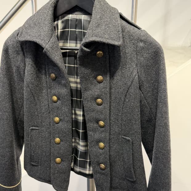 BURBERRY 버버리 금장 더블 울 자켓 (그레이) 38
