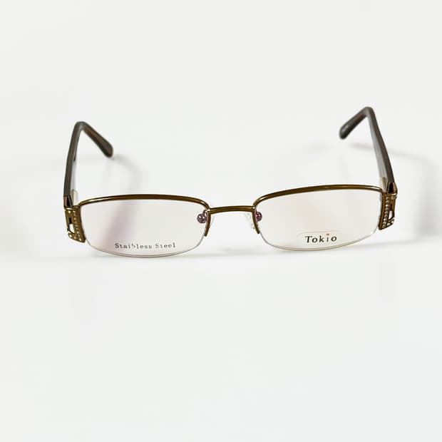 90s TOKIO 브라운 메탈 반무테 슬림 스퀘어 빈티지 안경