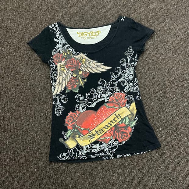 L)Dig Deep 빈티지 펑크 타투 프린팅 숏슬리브