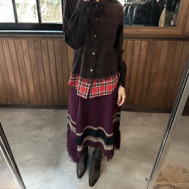 LENZ plum fringe knit skirt